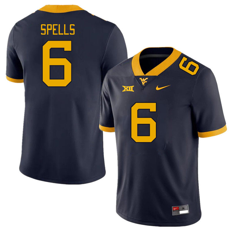 Men #6 Jacolby Spells West Virginia Mountaineers College Football Jerseys Stitched Sale-Navy